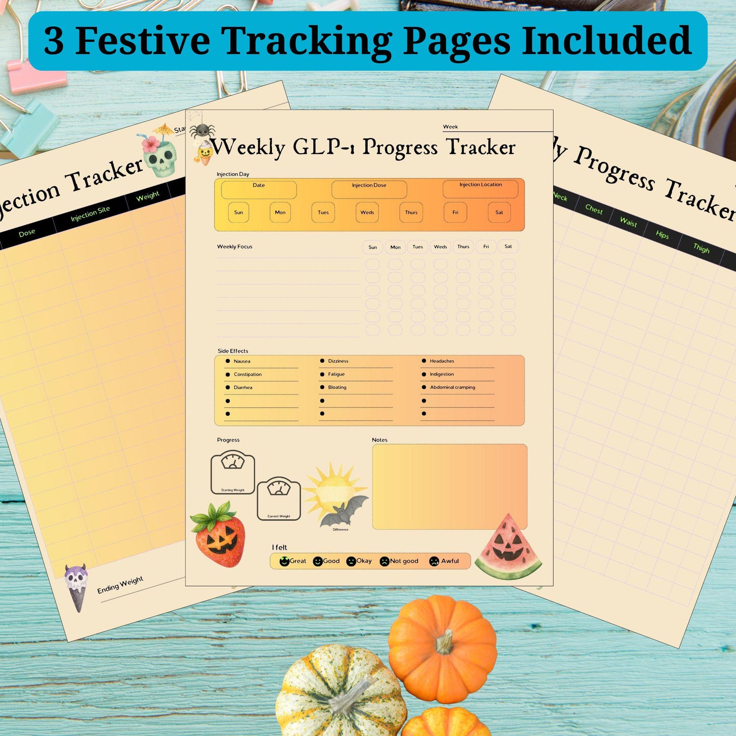 Summerween GLP-1 Weight Loss Tracker: Weekly Injection Log (Printable PDF Planner)