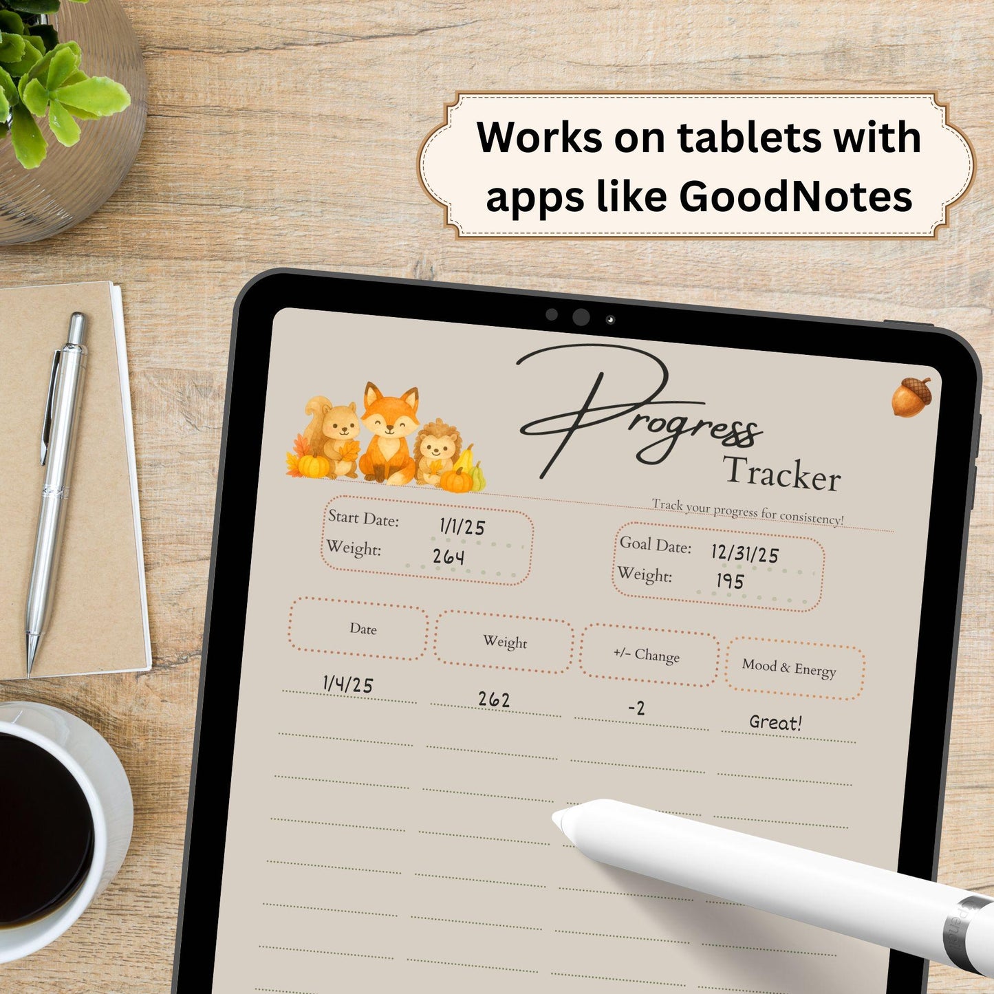 Fall Progress Tracker Printable | Weight & Wellness Log | US Letter, A4, A5 Digital Download