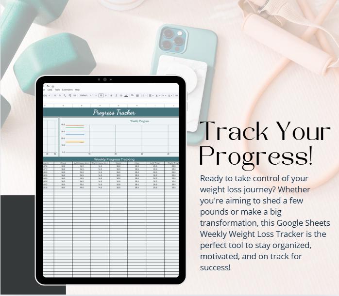 Weekly Weight Loss Tracker | Google Sheets | 52-Week Weight & Measurement Log | Digital Download