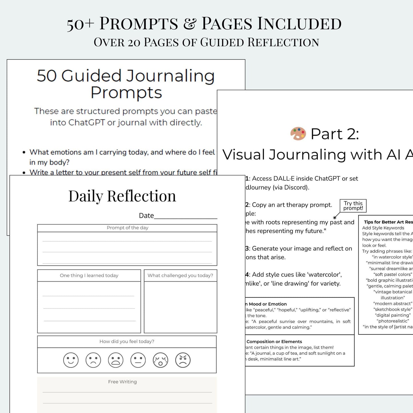 Therapeutic Journaling Prompts Bundle | AI-Powered Self-Reflection, Art Therapy, Gratitude, Goal Setting | Printable PDF | ChatGPT Prompts