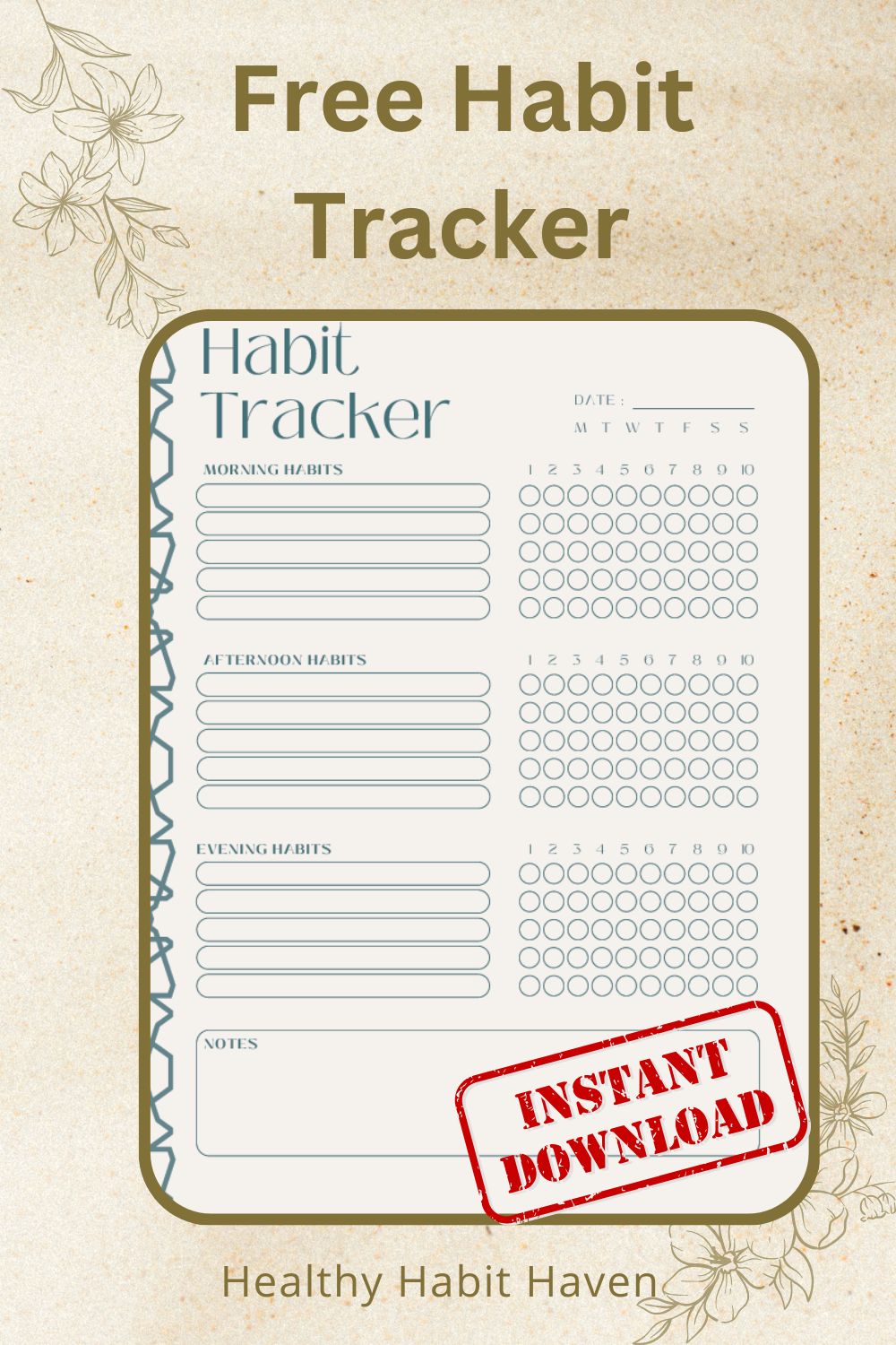 Free Daily Habit Tracker (Morning • Afternoon • Evening) – Printable PDF Short subtitle: A clean, time‑blocked tracker to build morning, afternoon, and evening routines.