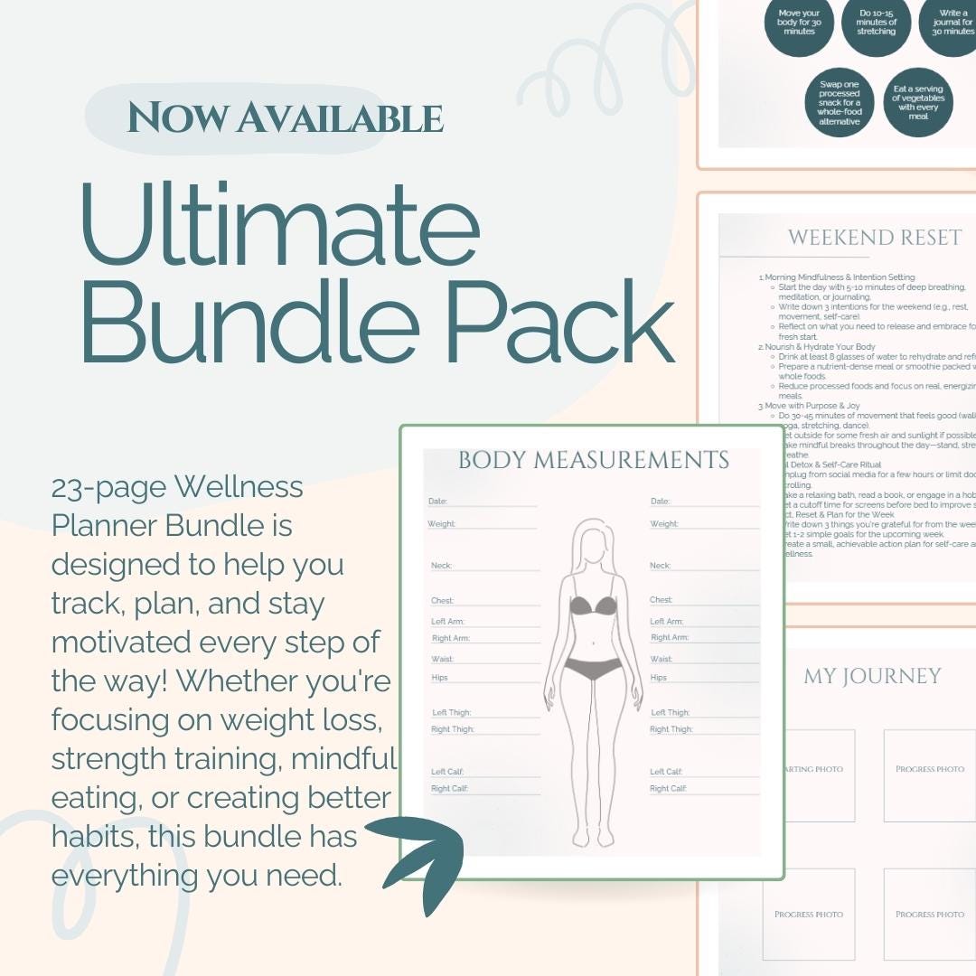20+ Page Wellness Bundle | Fitness, Health, Meal, Habit Tracker | 8.5x11, A4, A5 Printable & Digital Journal