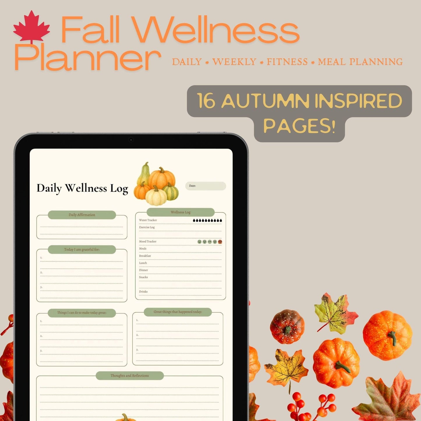 Fall Wellness Planner Printable | Autumn-Inspired Daily, Weekly & Fitness Journal | US Letter, A4, A5 Digital Download