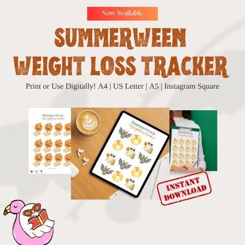 Summerween Weight Loss Trackers | 6-Page Printable Planner Bundle | Cute Halloween Fitness Journal | A4, A5, US Letter, Instagram Square