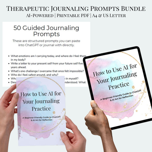 Therapeutic Journaling Prompts Bundle | AI-Powered Self-Reflection, Art Therapy, Gratitude, Goal Setting | Printable PDF | ChatGPT Prompts