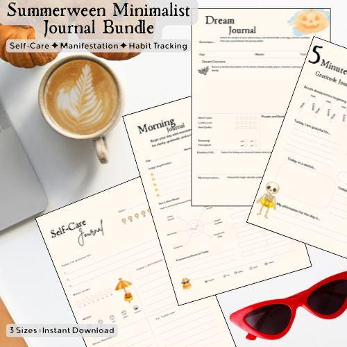 Self-Care Manifestation Journal Bundle | Digital Printable Planner, Gratitude, Dream, Habit Tracker | Summerween, Halloween, Witchy