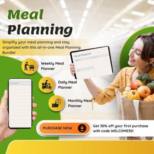 Meal Planning Bundle | Weekly, Daily & Monthly Meal Planners + Grocery Lists | Printable | Digital | 3 Sizes
