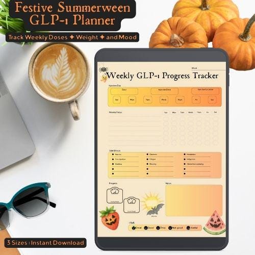 Summerween GLP-1 Weight Loss Tracker: Weekly Injection Log (Printable PDF Planner)