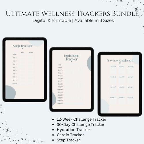 Wellness Tracker Bundle: 12-Week, 30-Day Challenges (Printable PDF, 3 Sizes)