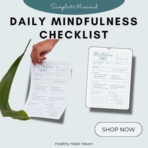 Mindfulness Checklist: Daily Habit Tracker, Wellness Planner (PDF Download)