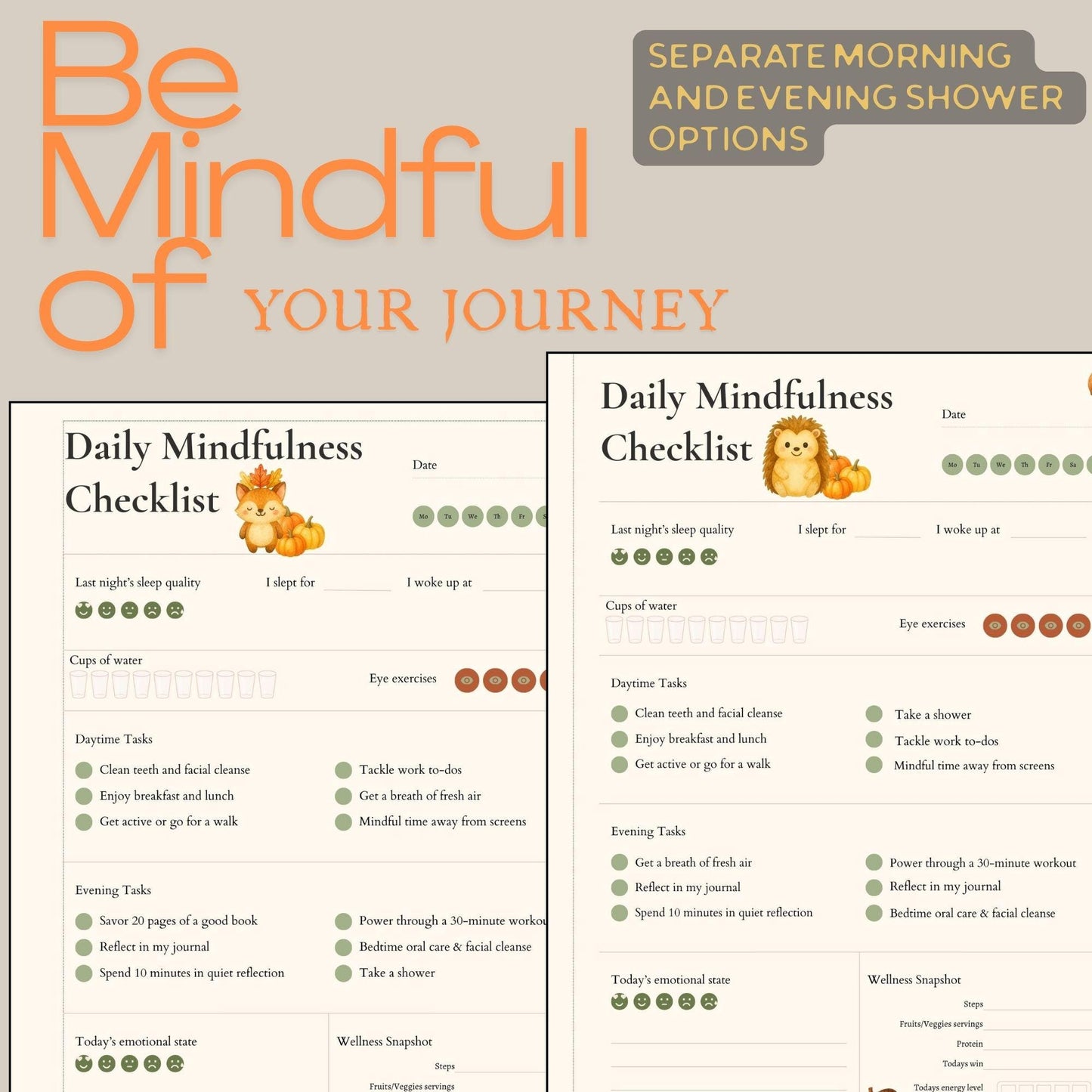 Fall Mindfulness Checklist | Daily Wellness Planner & Self-Care Tracker | US Letter, A4, A5 Digital Download