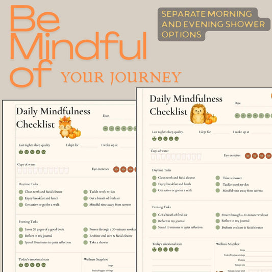 Fall Mindfulness Checklist | Daily Wellness Planner & Self-Care Tracker | US Letter, A4, A5 Digital Download