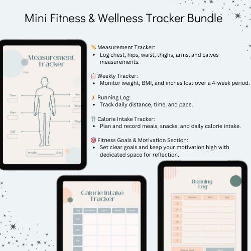 Mini Fitness Tracker Bundle: Weight Loss, Calorie, Running Log (Digital)