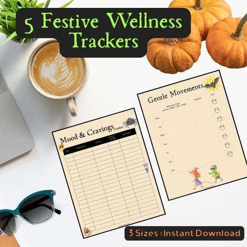 Summerween Wellness Tracker Bundle: Mood, Movement, Mindset (Printable PDF A4/US Letter/A5)