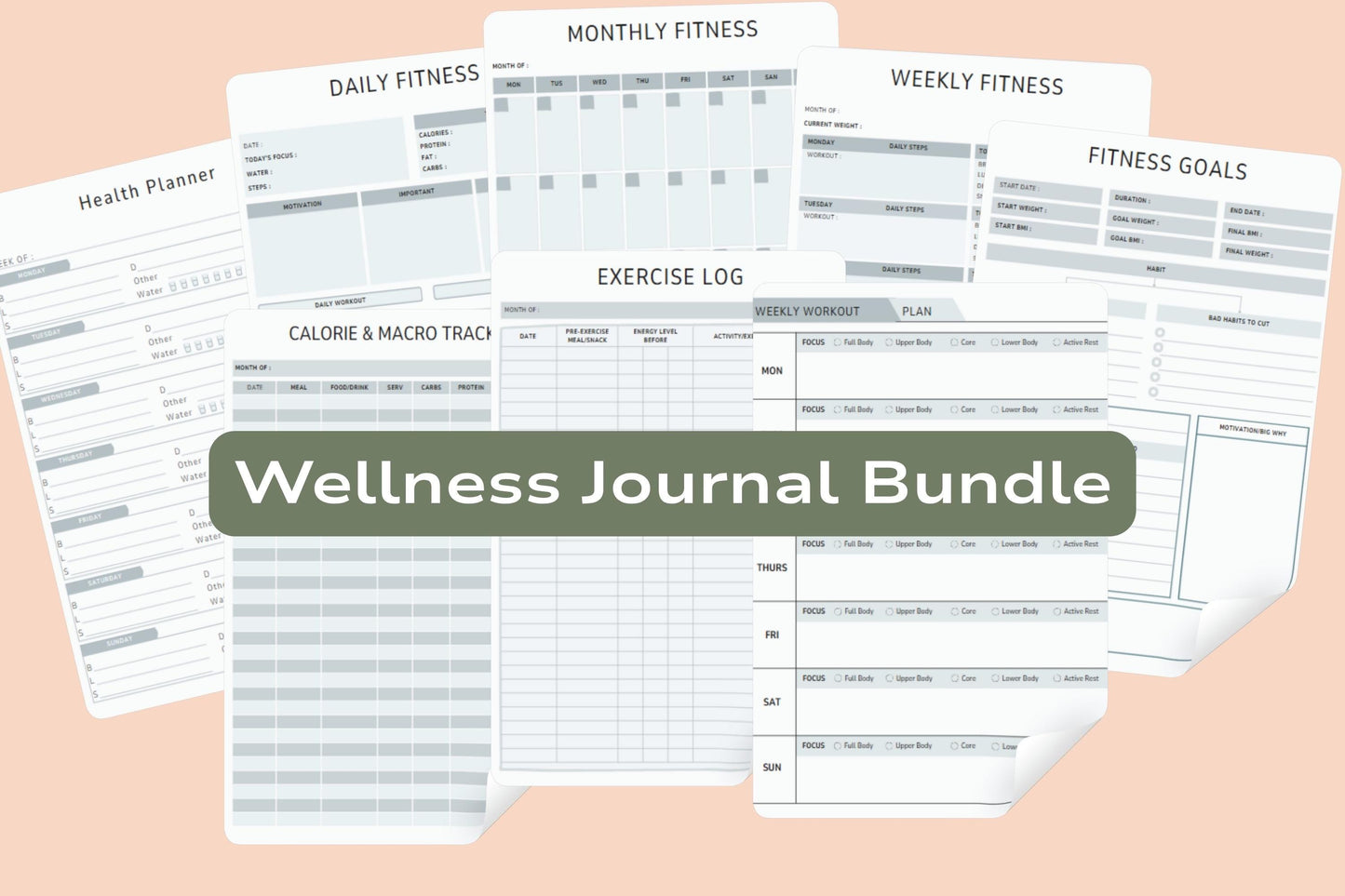 Wellness Journal Bundle: Habit & Fitness Tracker (GoodNotes PDF, Instant Download)