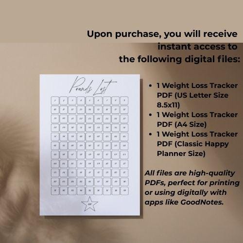 100 lb Weight Loss Tracker Printable: Minimalist Design (Digital Download)
