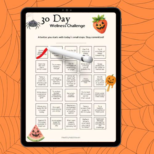 30‑Day Wellness Challenge Habit Tracker PDF | Summerween Self‑Care Calendar