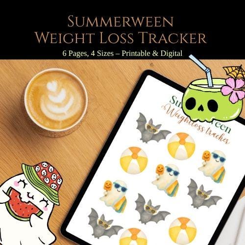 Summerween Weight Loss Trackers | 6-Page Printable Planner Bundle | Cute Halloween Fitness Journal | A4, A5, US Letter, Instagram Square