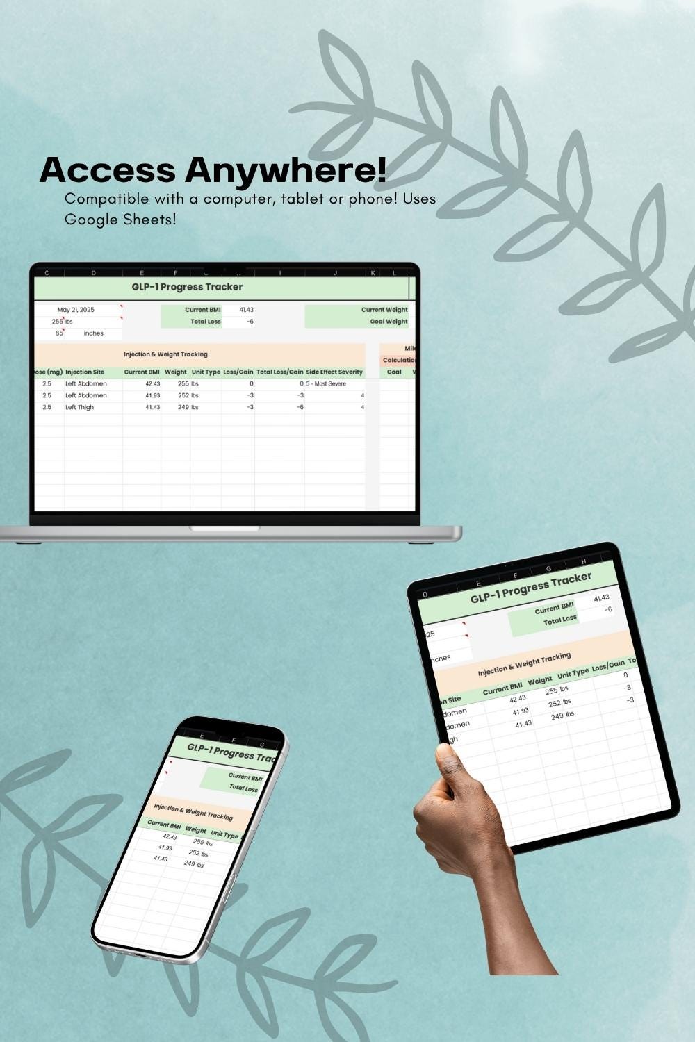 Advanced GLP-1 Tracker for Weight Loss & Meds | Ozempic Mounjaro Side Effect Log | Digital Google Sheets Journal