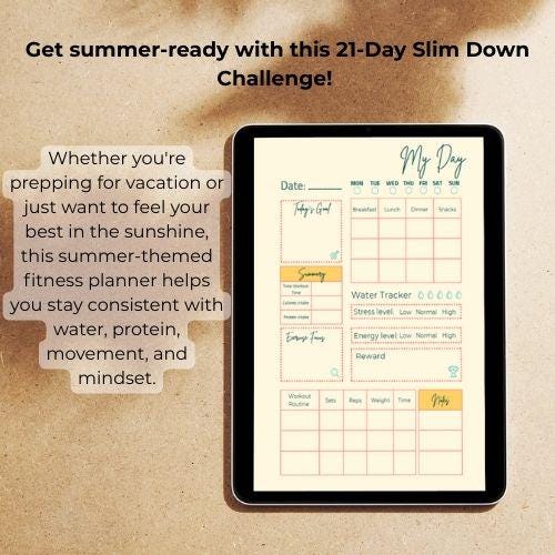 21-Day Summer Slim Down Challenge: Fitness & Wellness Planner (Digital Download)