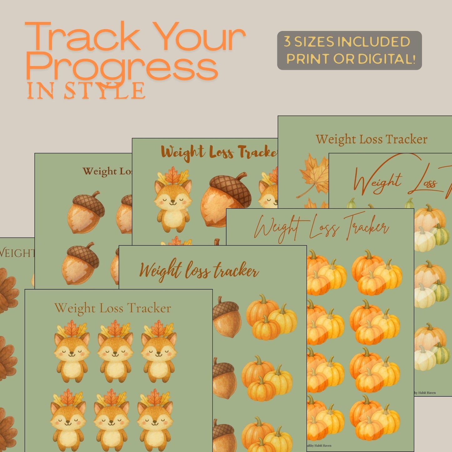 Fall Weight Loss Tracker Printable | Autumn-Inspired Fitness & Wellness Journal | US Letter, A4, A5 Digital Download