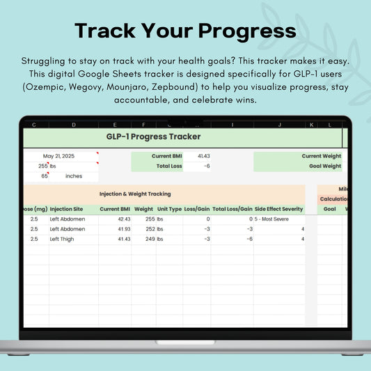 GLP-1 Progress Tracker | Google Sheets | Weight Loss Log | Weightloss | Digital Download