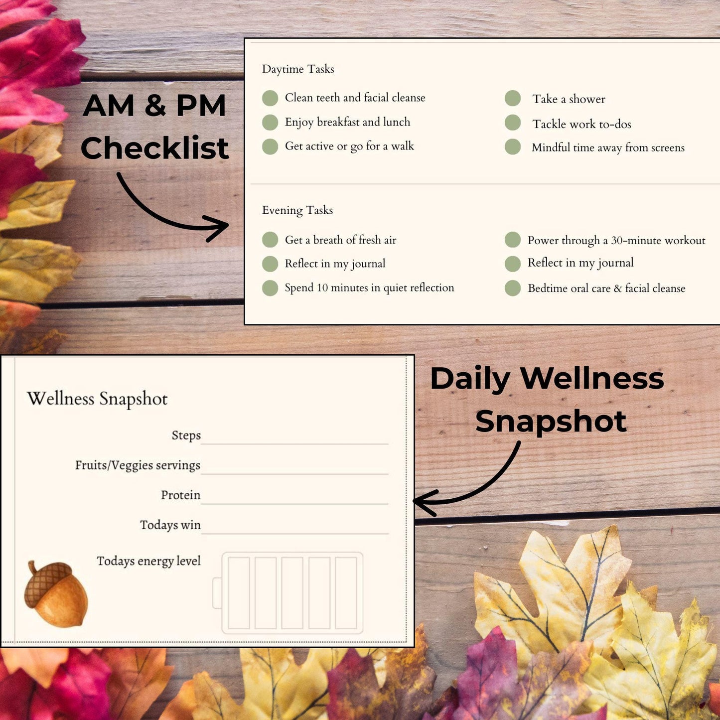 Fall Mindfulness Checklist | Daily Wellness Planner & Self-Care Tracker | US Letter, A4, A5 Digital Download