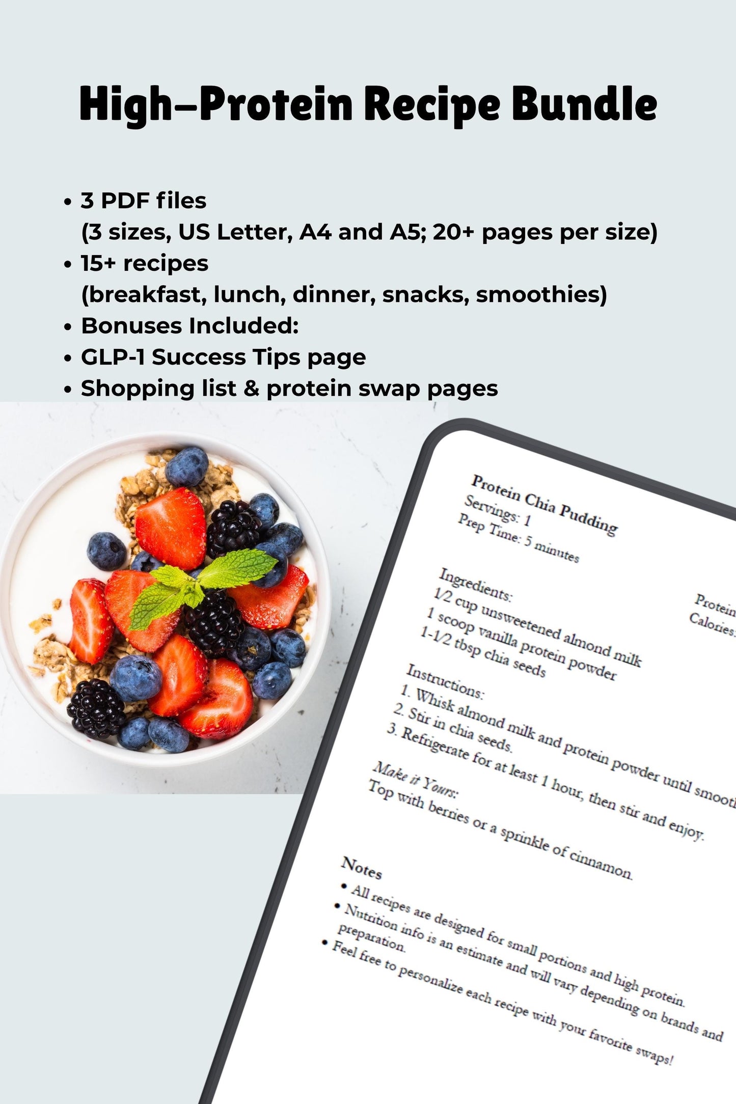 High-Protein Recipe Bundle: GLP-1 Friendly Small Meals (PDF Download and Printable Recipes)