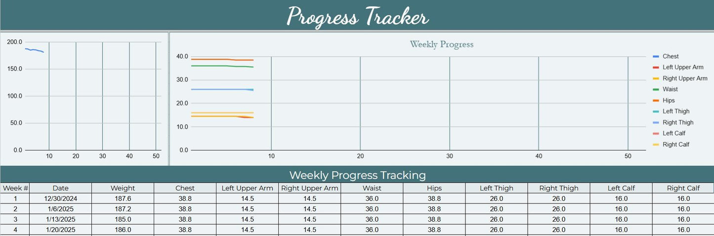 Weekly Weight Loss Tracker | Google Sheets | 52-Week Weight & Measurement Log | Digital Download