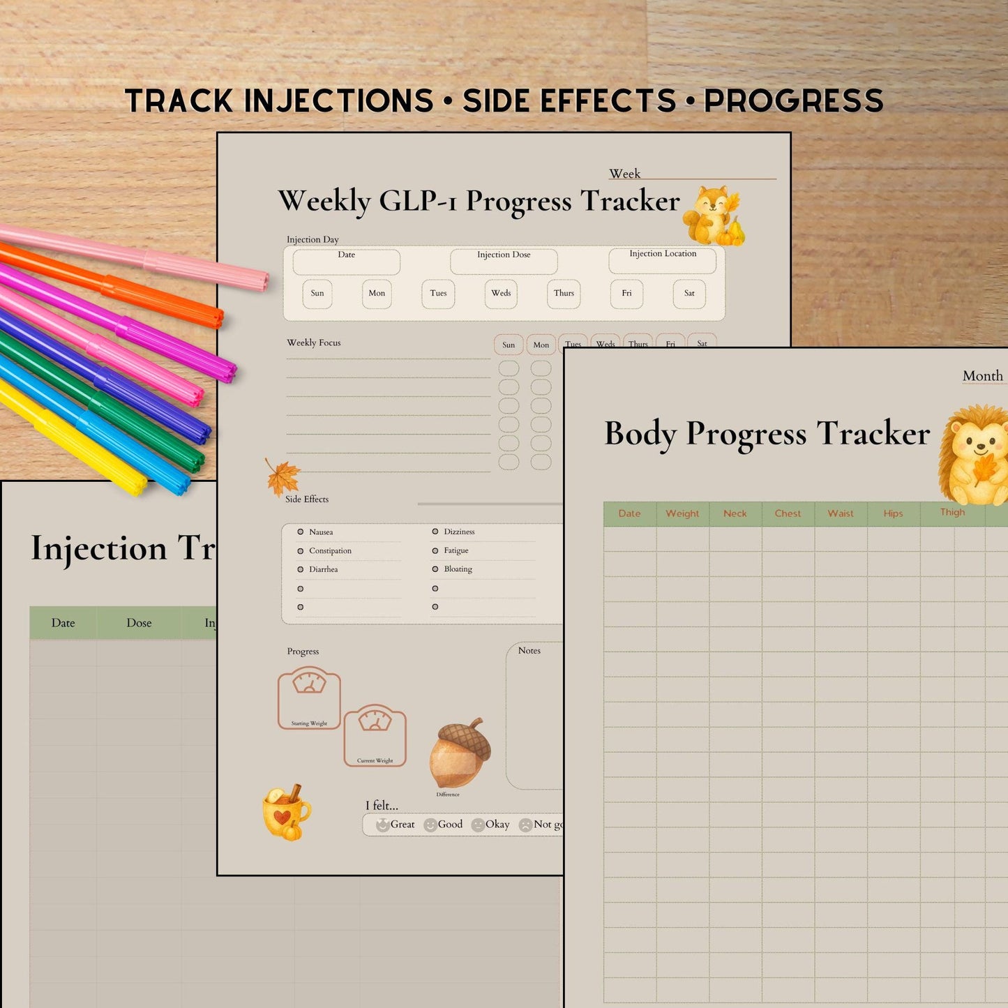 Fall GLP-1 Weight Loss Tracker | Autumn Printable Injection Log & Progress Journal | US Letter, A4, A5 Digital Download