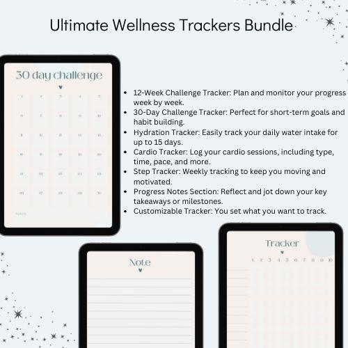 Wellness Tracker Bundle: 12-Week, 30-Day Challenges (Printable PDF, 3 Sizes)