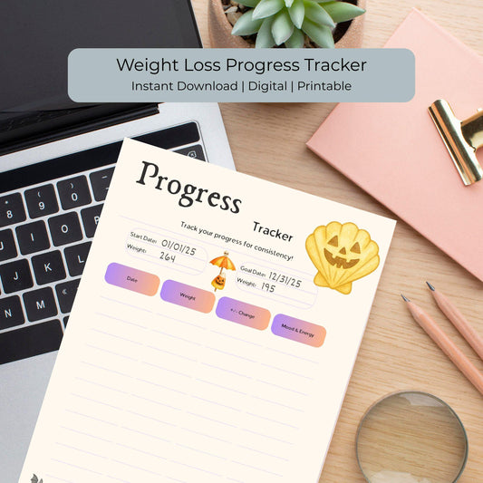 Summerween Weight Loss Tracker Printable | Spooky Cute Progress Log | Goal & Body Measurement Chart | Digital Download