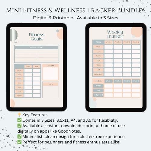 Mini Fitness Tracker Bundle: Weight Loss, Calorie, Running Log (Digital)