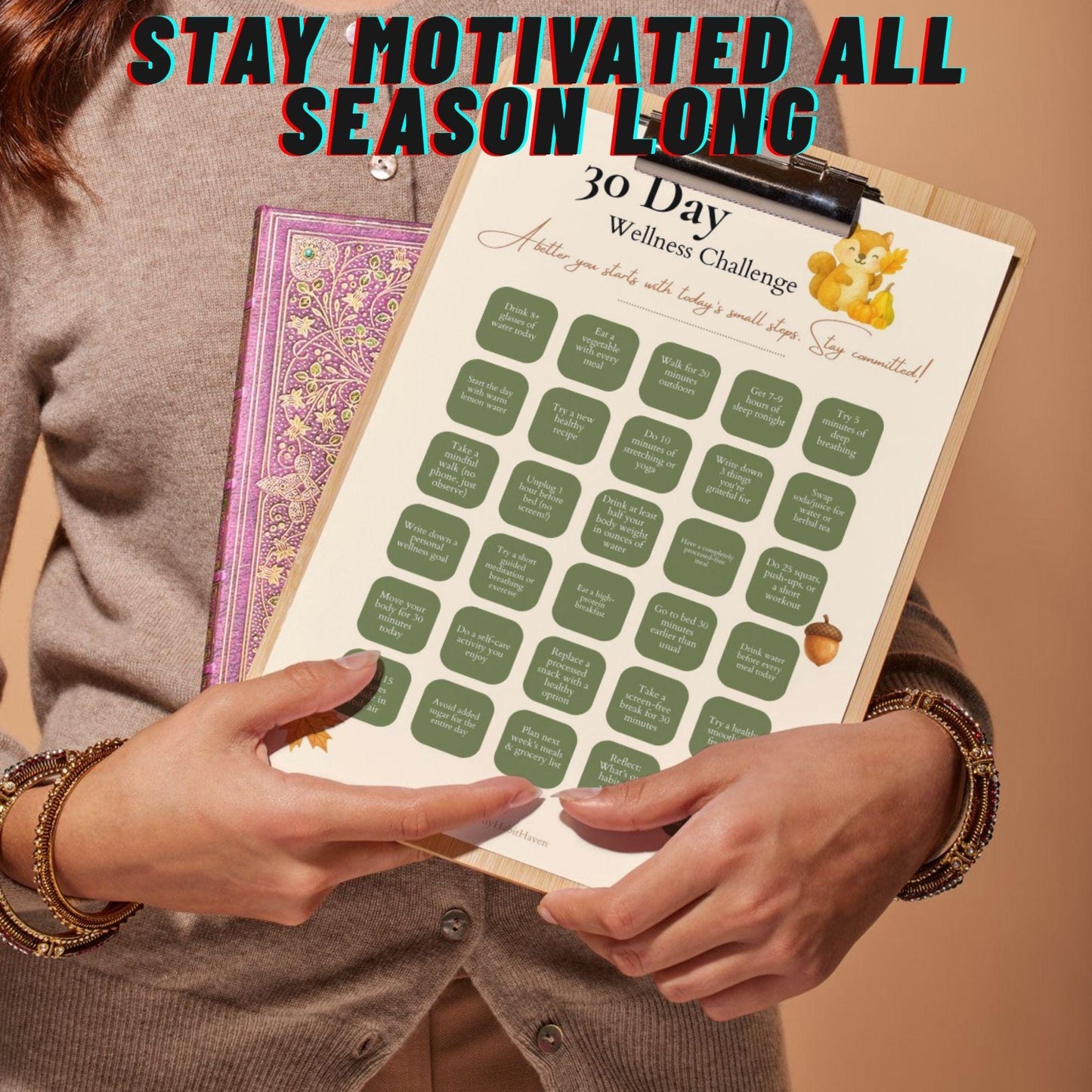 Fall 30-Day Wellness Challenge | Autumn-Inspired Daily Habit Tracker | US Letter, A4 & A5 Digital Download