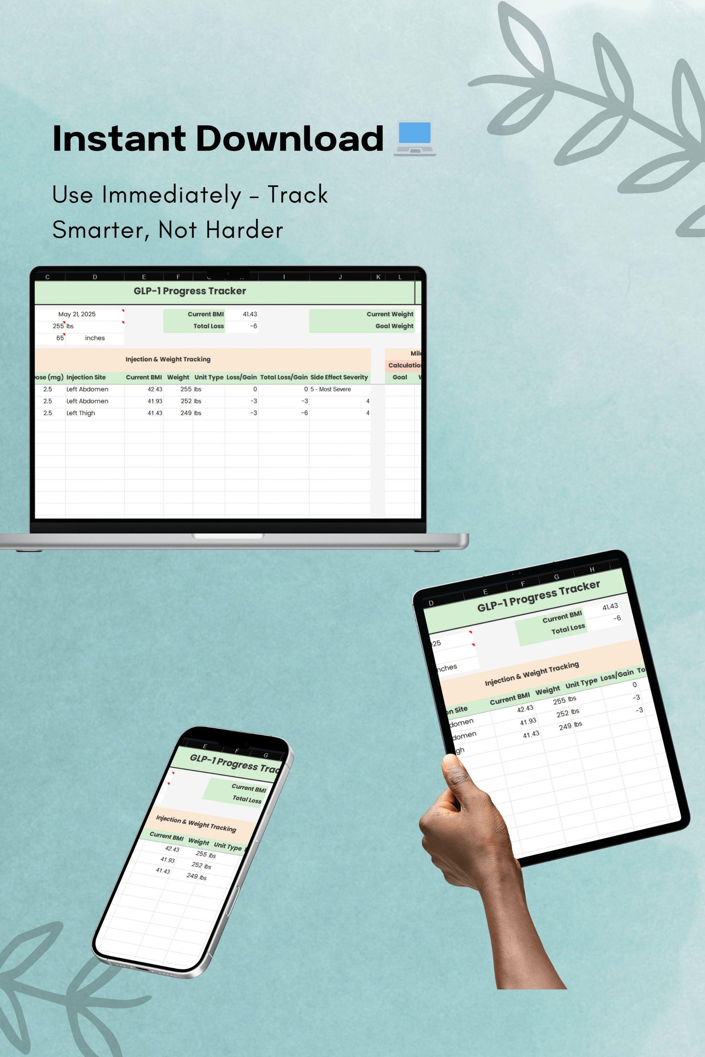 Advanced GLP-1 Tracker for Weight Loss & Meds | Ozempic Mounjaro Side Effect Log | Digital Google Sheets Journal