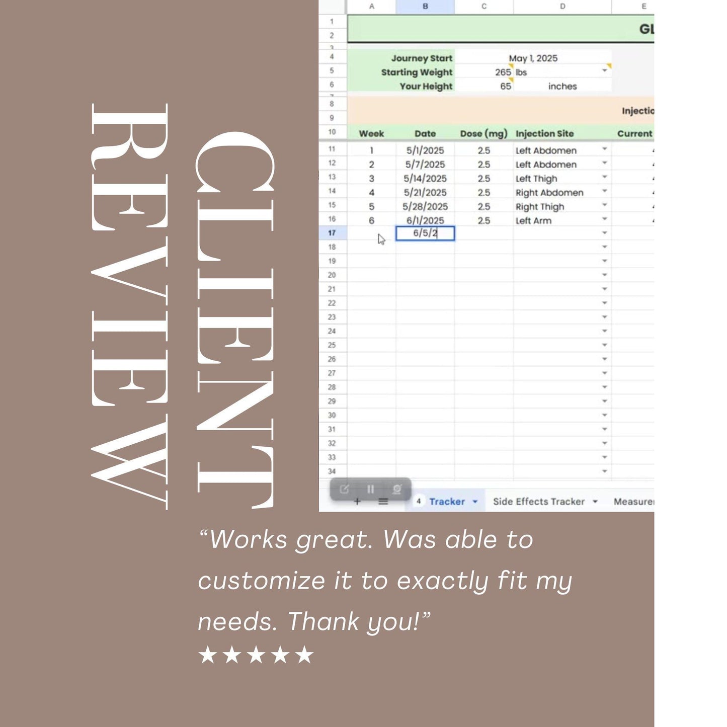GLP-1 Progress Tracker | Google Sheets | Weight Loss Log | Weightloss | Digital Download