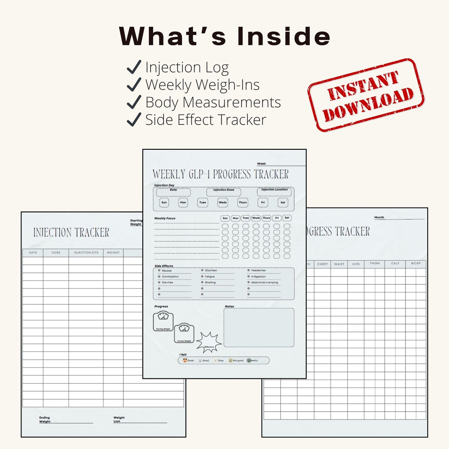 GLP-1 Weight Loss Tracker: Injection & Symptom Journal (Digital Download)