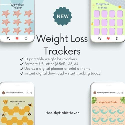 Summer Weight Loss Tracker Bundle: 10 Printable Fitness Planners (Digital Download)