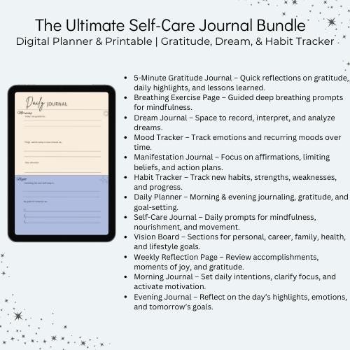 Minimalist Self-Care & Manifestation Journal Bundle | Digital Planner or Printable | Gratitude, Dream,  Habit Tracker