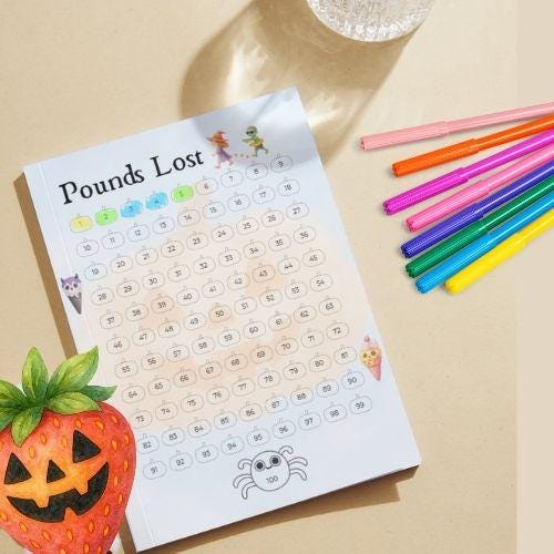 Summerween Weight Loss Tracker Bundle | 100 50 25 lbs Lost | Printable or Digital | A4, Letter, A5 + Instagram | Halloween Fitness Chart