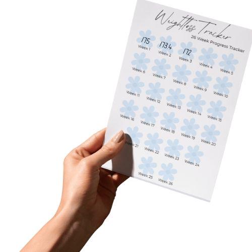 26-Week Weight Loss Tracker: Blue Floral Design (Digital Download, PDF)